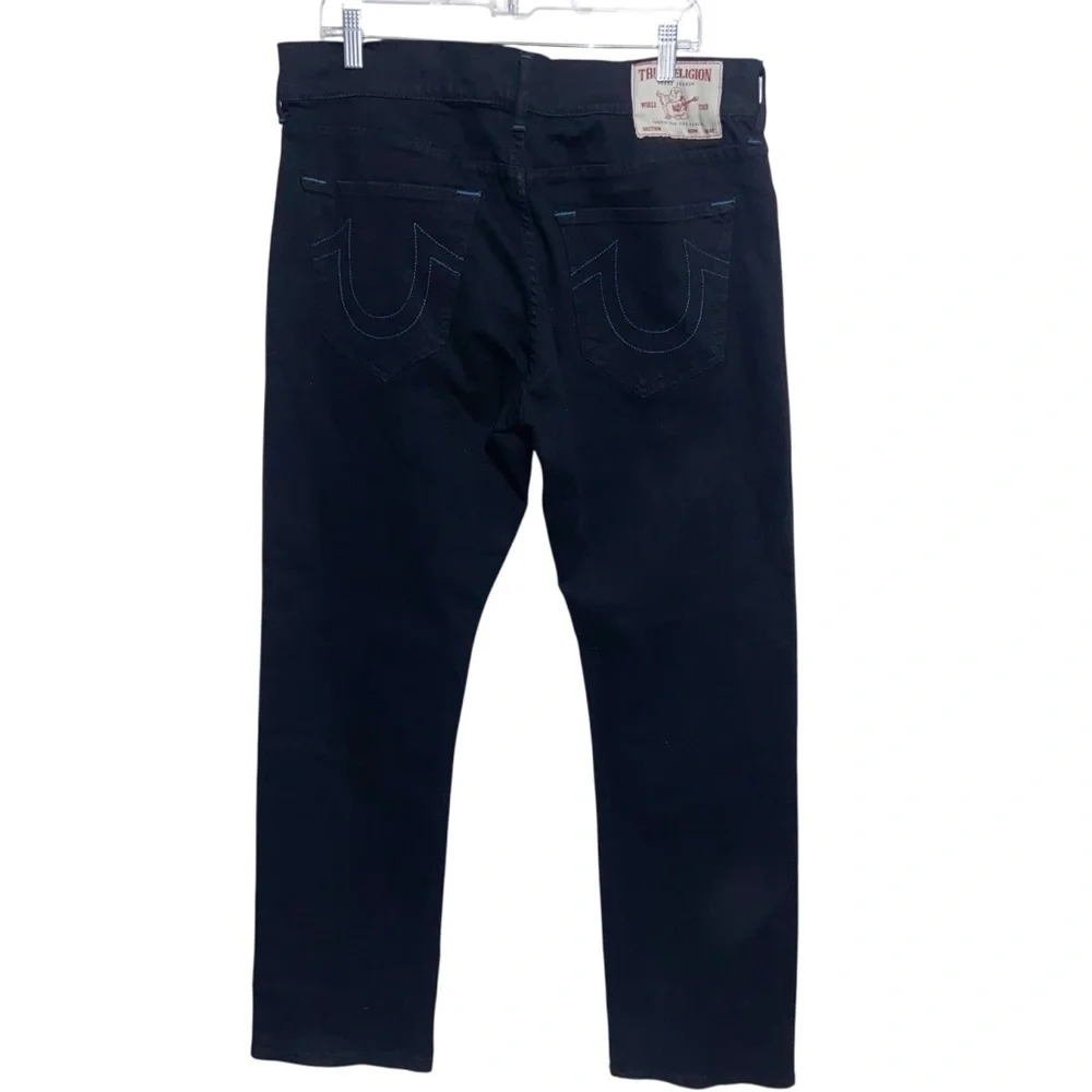 True Religion Jeans Mens 36X34 Ricky Relaxed Straight Denim Black Blue Stitching